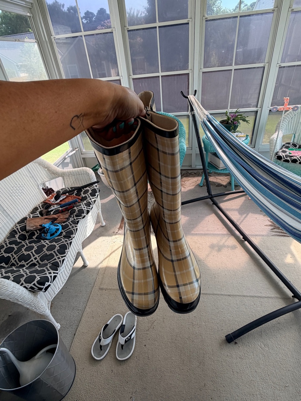 Plaid Rain Boots with Black Trim - Picture 5 of 8